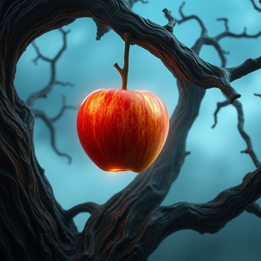 Ancient Apple Tree in Ethereal Landscape