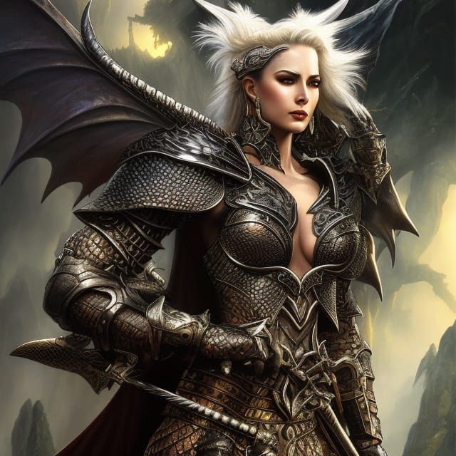 Detailed Female Dragon Warrior in Gothic Art Style