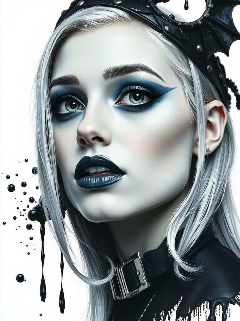 Gothic Portrait of Albino Woman with Emerald Eyes