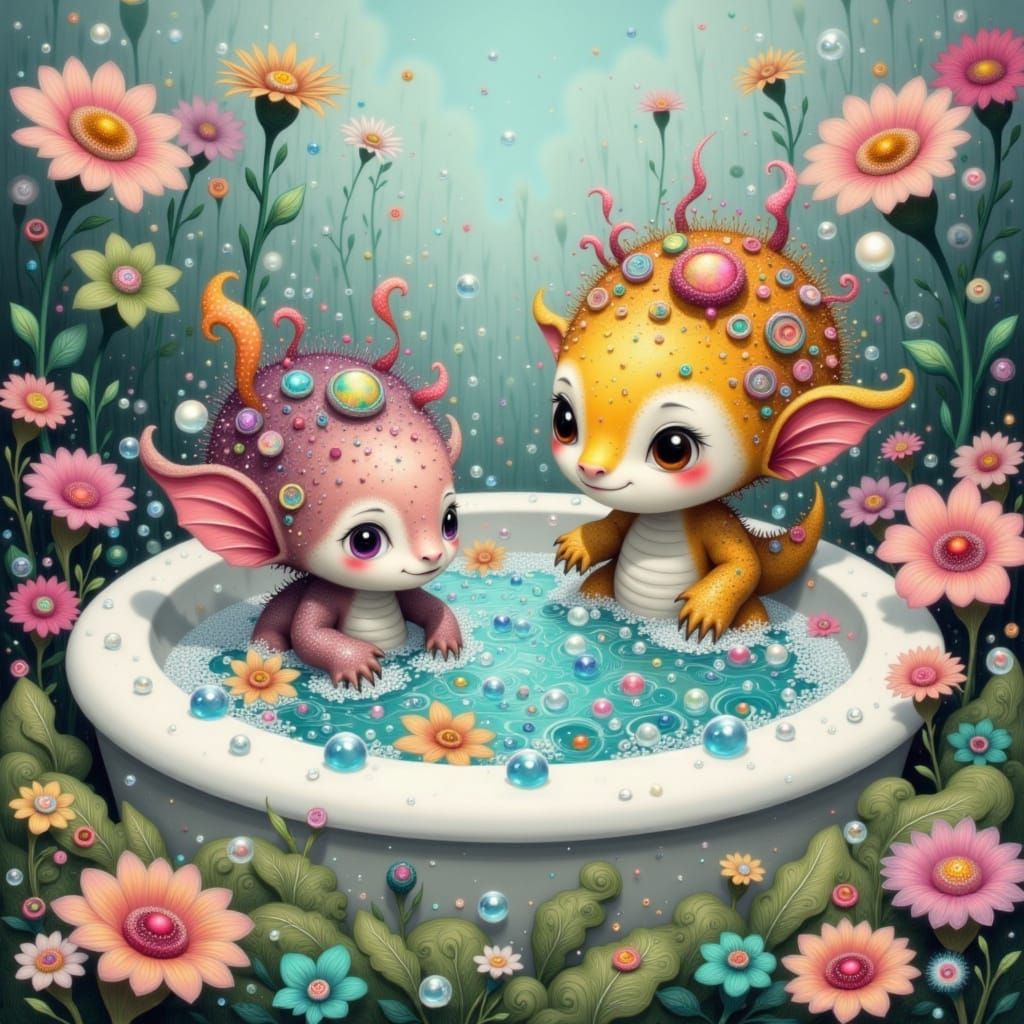 Whimsical Dragons' Bubble Bath Fantasy World