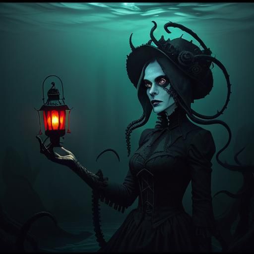 Menacing Octopus in Film Noir Style with Sharp Teeth