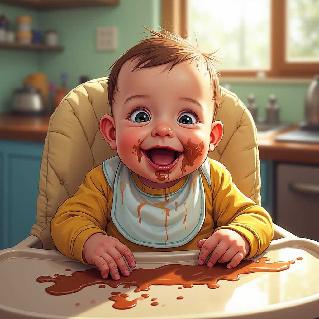 Baby's Chocolate Adventure: Hyper-Realistic Comic Book Art