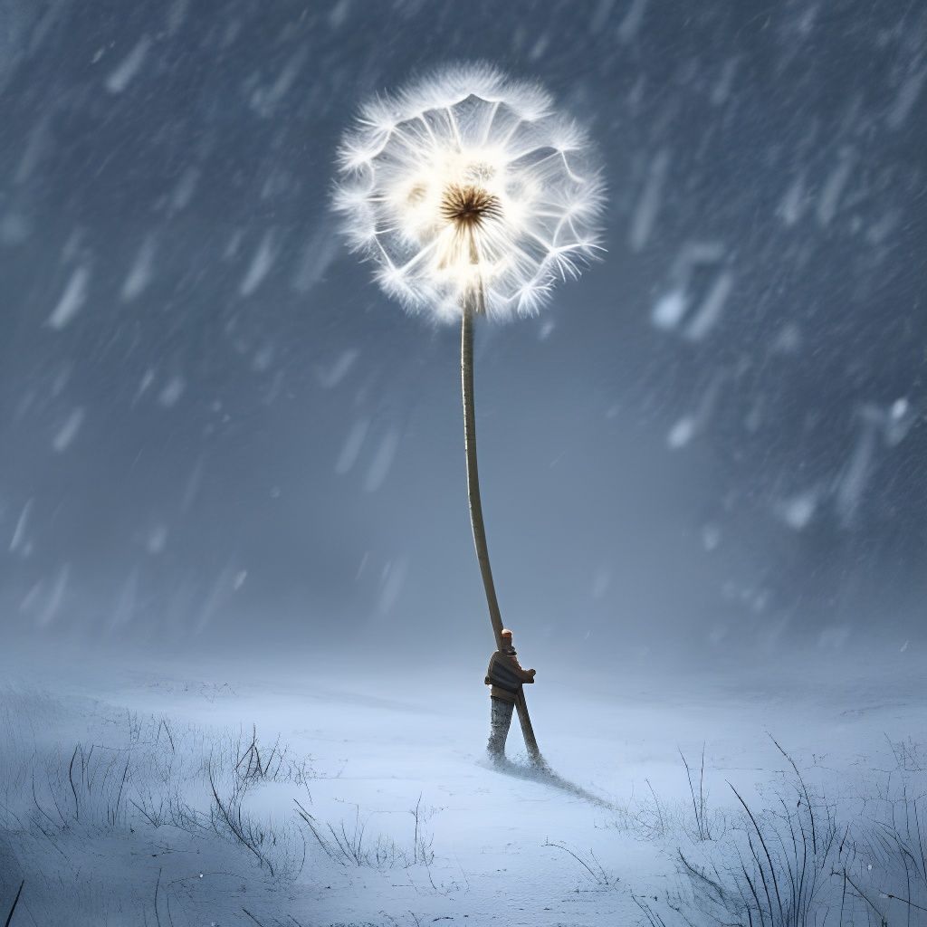 Dandelion in Snowstorm: Detailed Digital Art