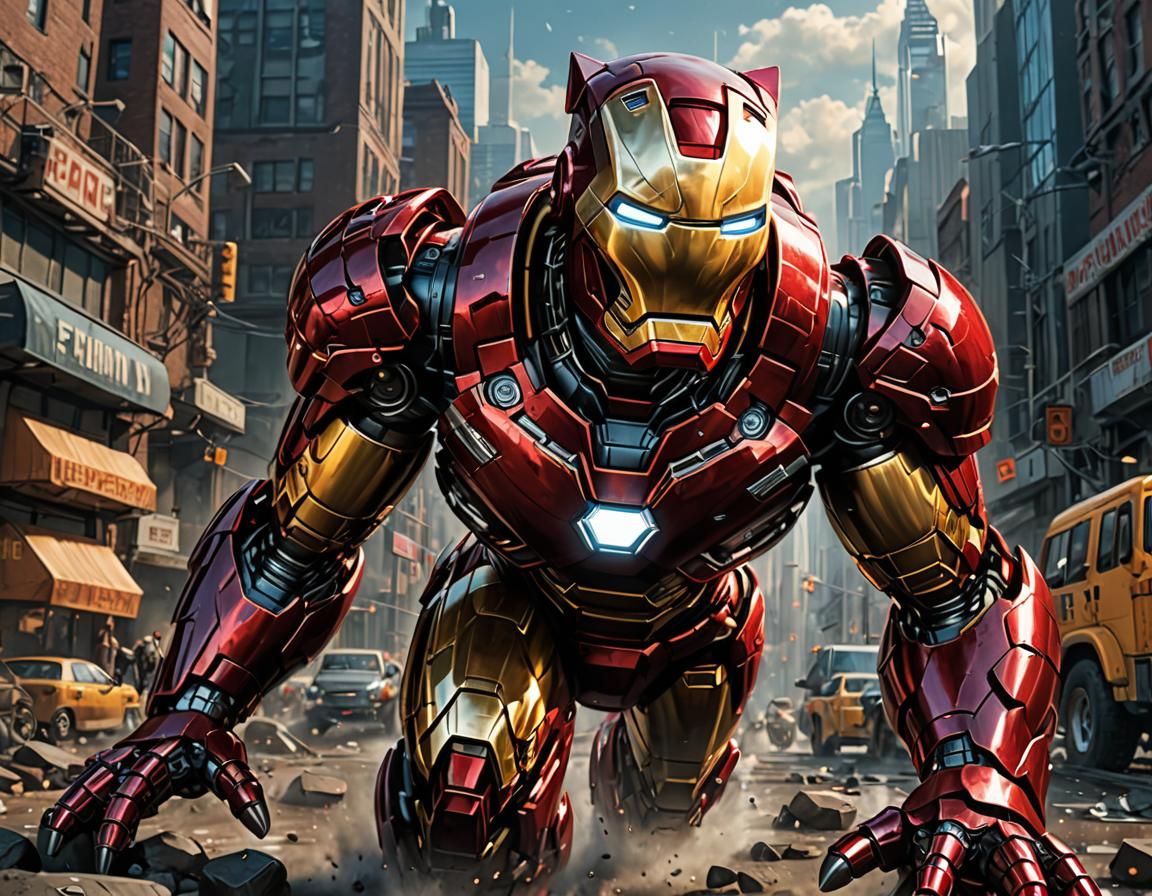 Iron Cat: Feline Superhero in Comic Art Style