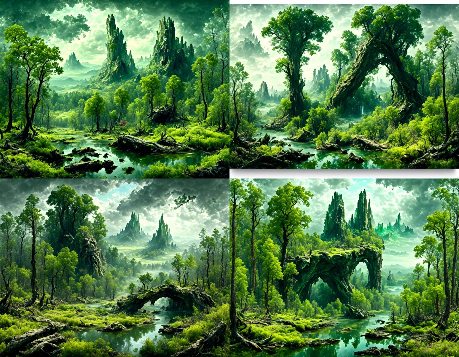 Fantasy Forest Landscape with Monument Illustration