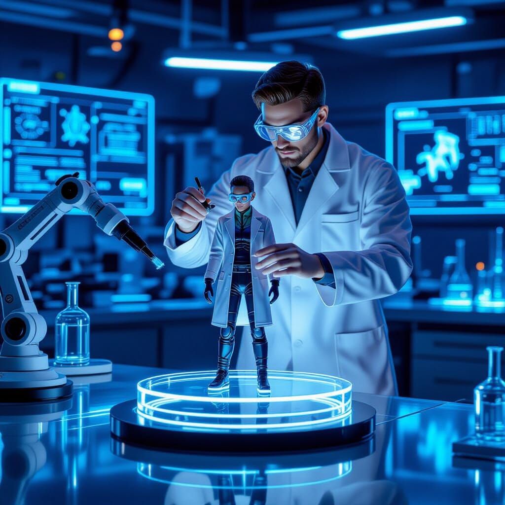 Cyberpunk Scientist Figurine on Glowing Base