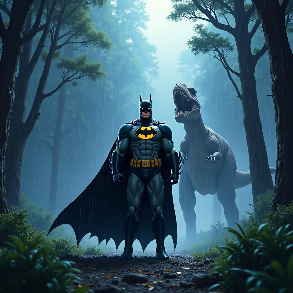 Batman in Prehistoric Forest: 3D Anime Concept Art