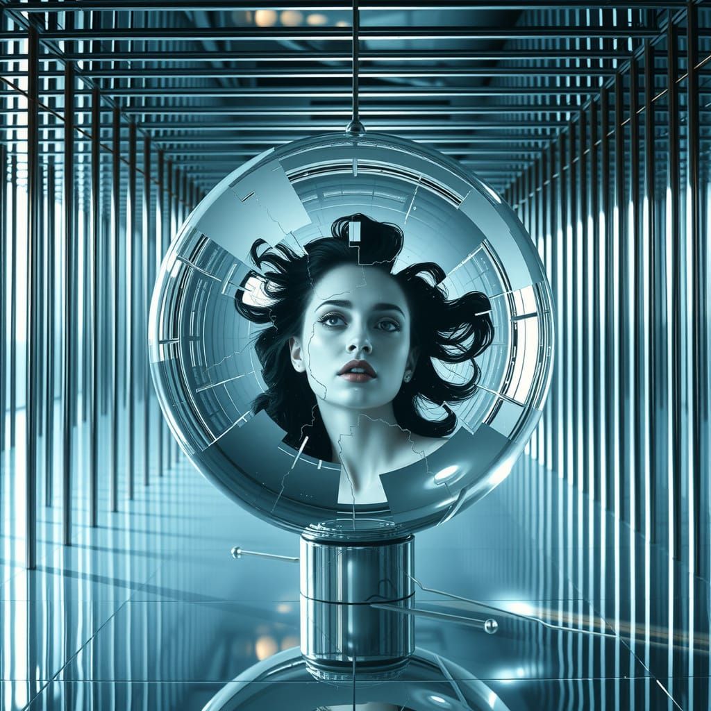 Surreal Woman in Infinity Corridor of Light