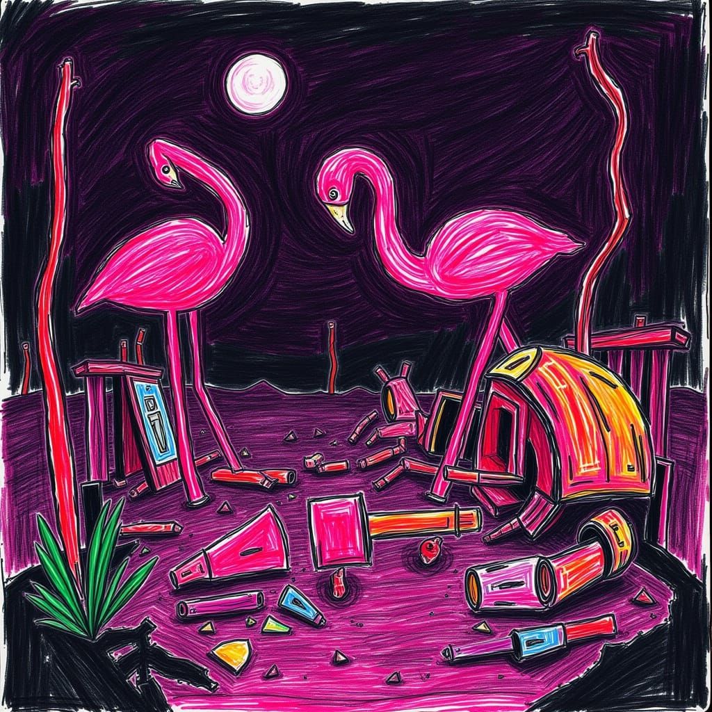 Flamingos Flock to Neon Las Vegas: Synthwave Style