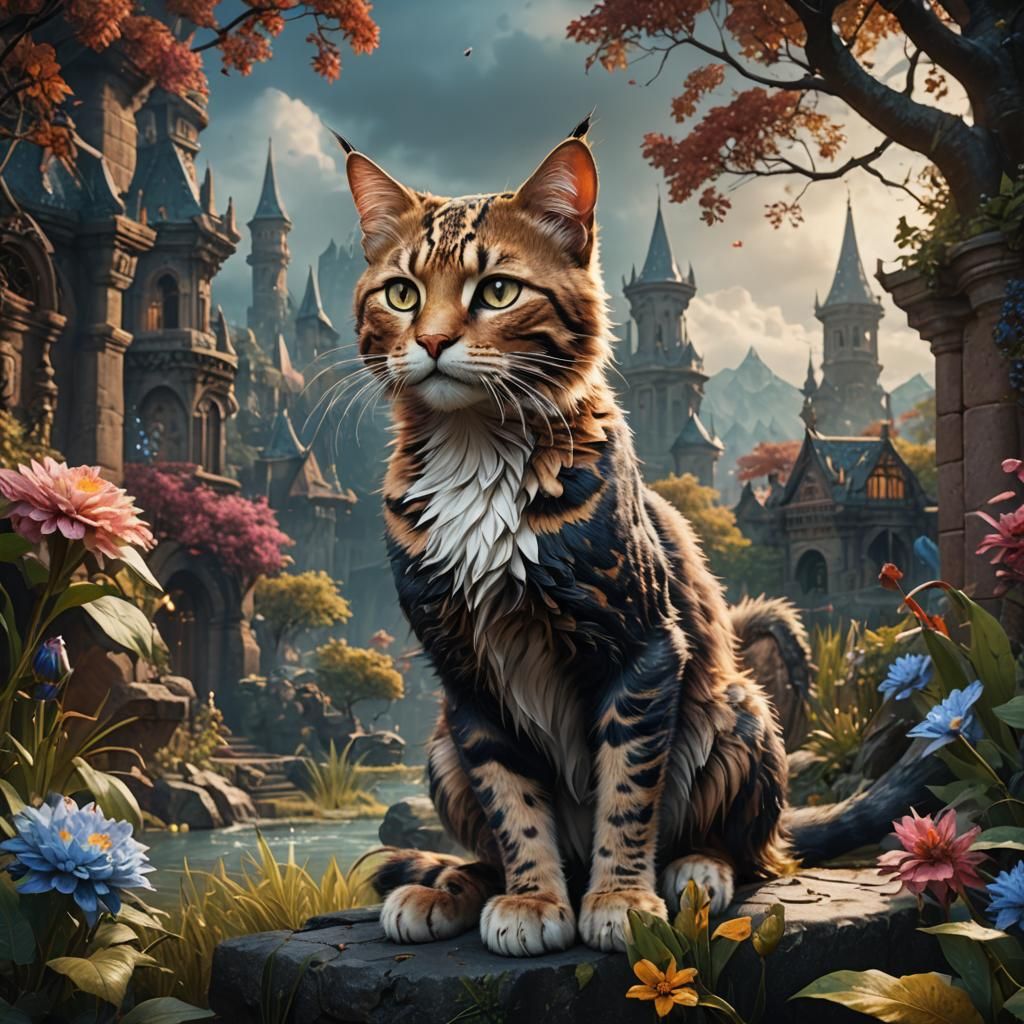 Fantastical Detailed Cat Painting in Deep Color