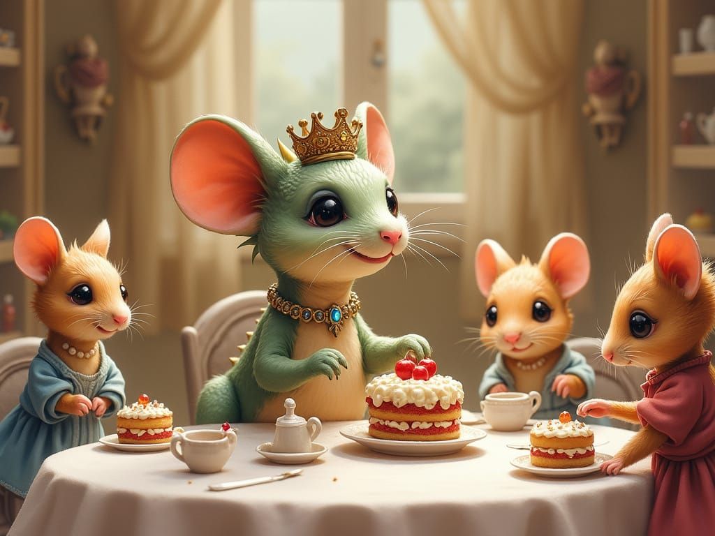 Miniature Dragon Attends Gingerbread Castle Dinner