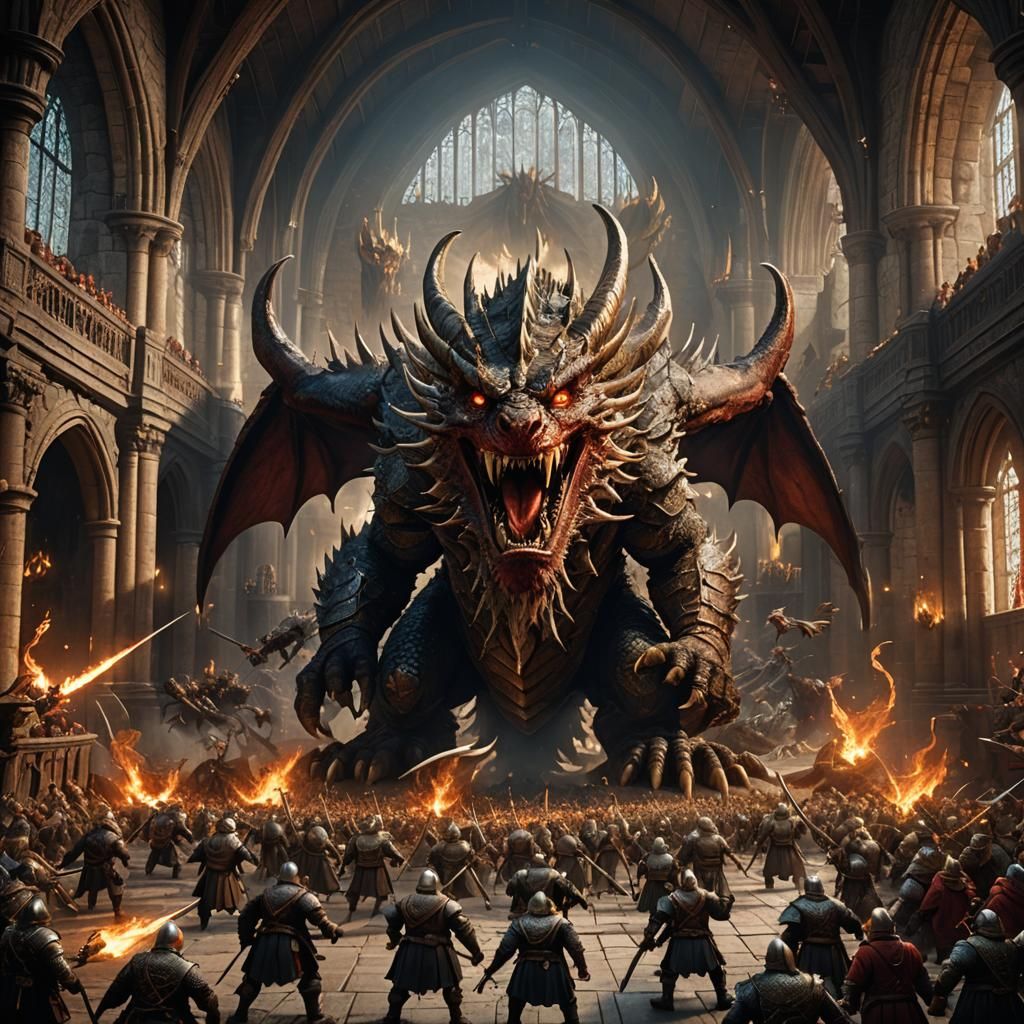 Dwarf Army Battles Smaug in Great Hall