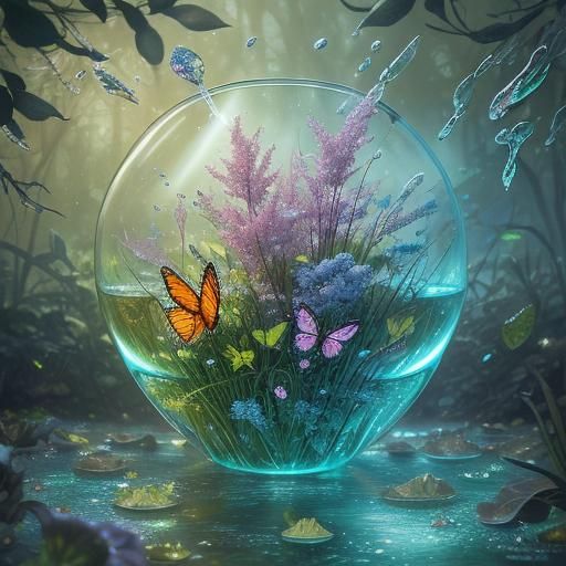 Enchanted Forest in Crystal Glass: Digital Art