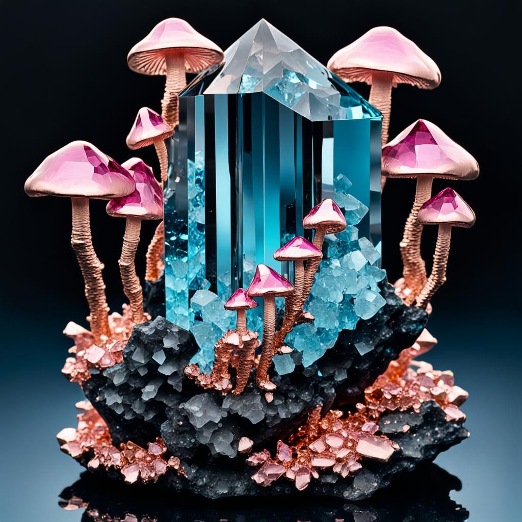 Crystallized Topaz Mushroom in Rose Gold Icicles