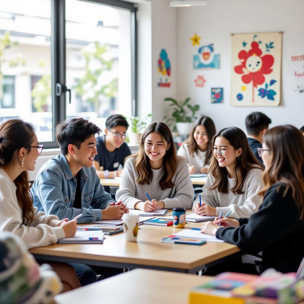 Students Learning Together in a Bright, Modern Classroom