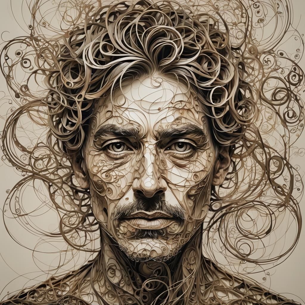 Abstract Portrait Art Made with Swirls and Strings