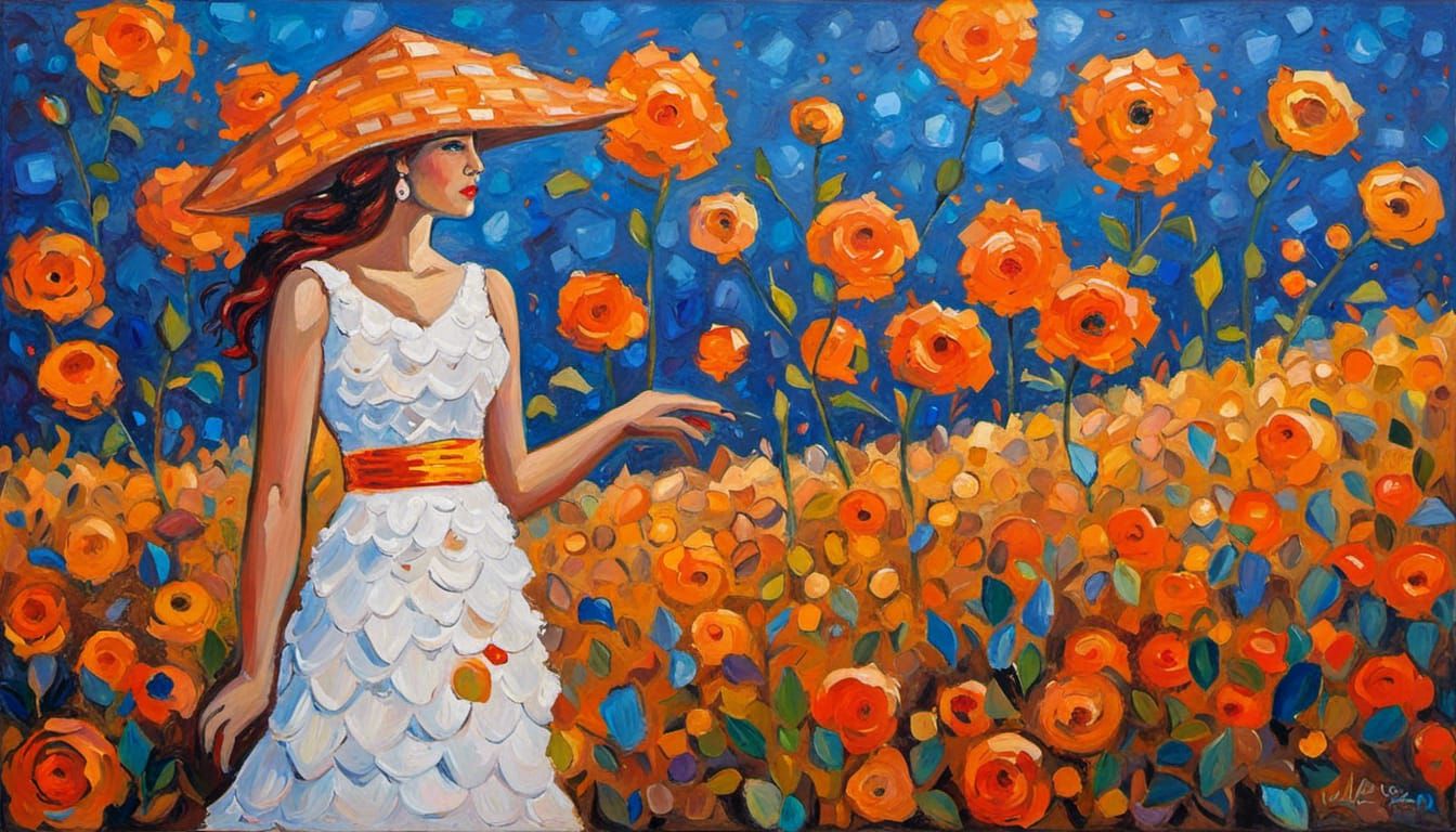Elegant Woman with Jewel in Neo-Impressionist Style