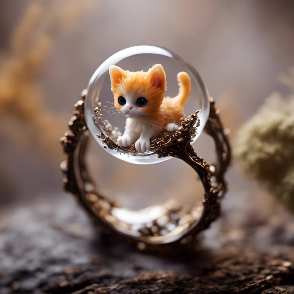 Chiblified Glass Kitten Inside a Resin Ring