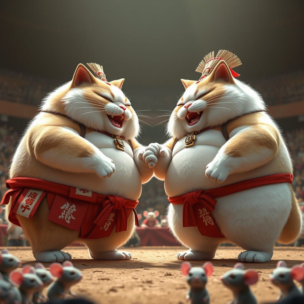 Sumo-Cats Clash in Epic Anime-Style Battle
