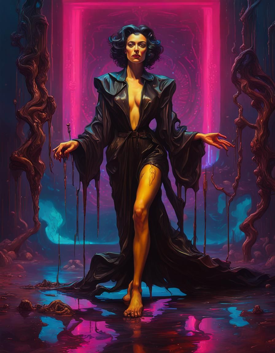 Surreal Cyberpunk Woman in Dark Fantasy Style