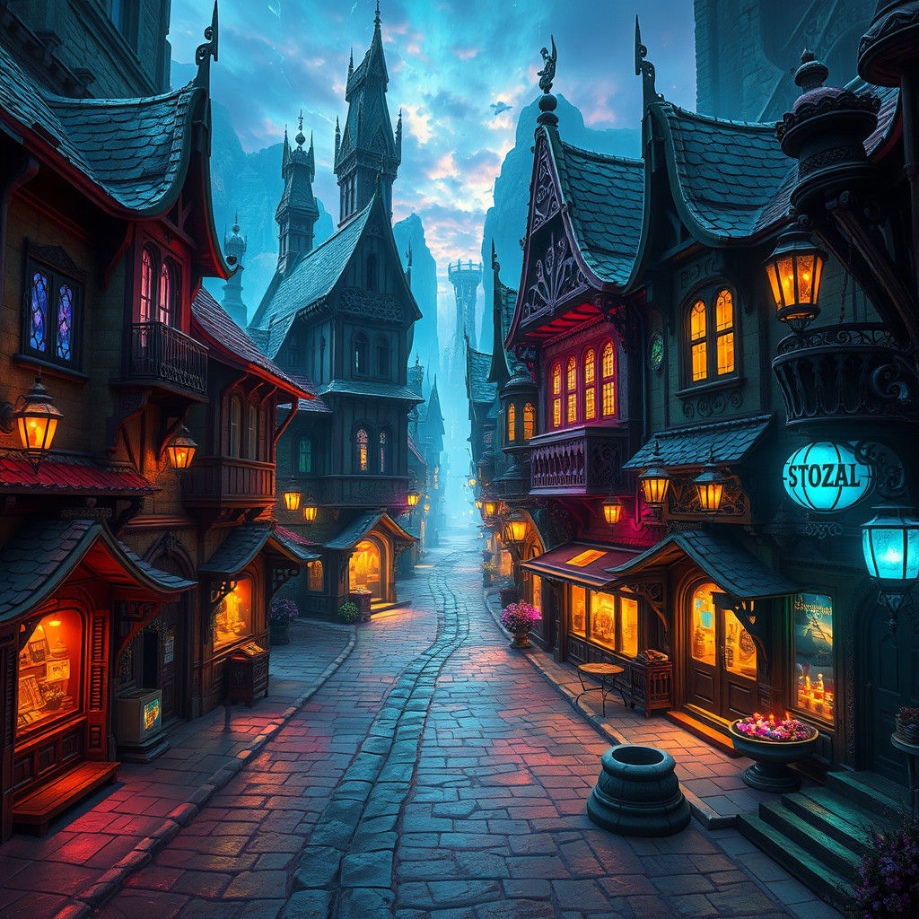 Mystical Thoroughfare with Ornate Shops in Unreal Engine 5