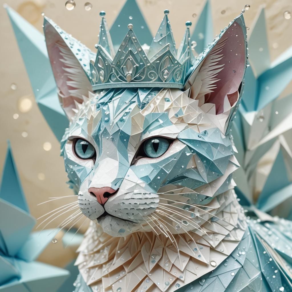 Whimsical Papercraft Cat with Glass Crown