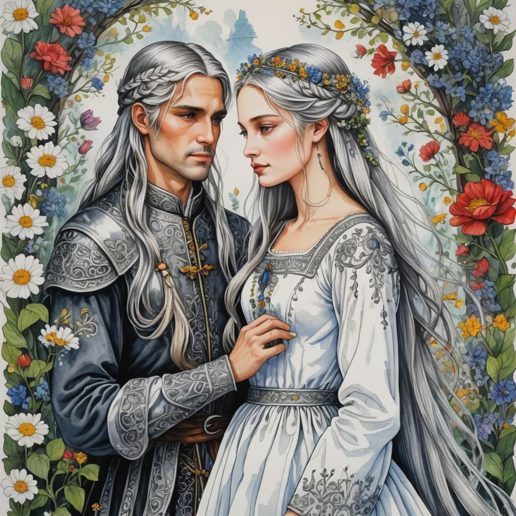 Fairytale Romance: Prince and Princess in Watercolor