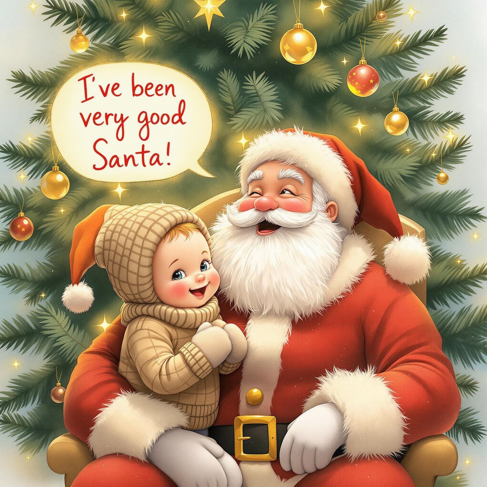 Jovial Christmas Scene with Cheerful Child and Whimsical San...