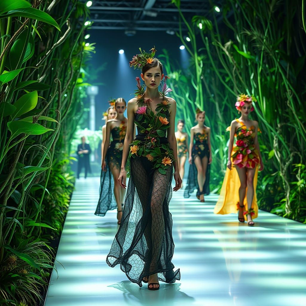 Futuristic Fashion Show in a Bioluminescent Forest