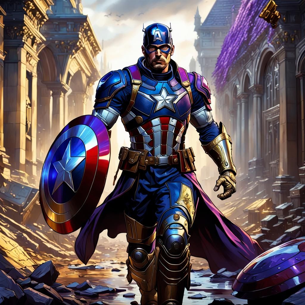 Captain America as Armored Knight, Detailed Fantasy Art