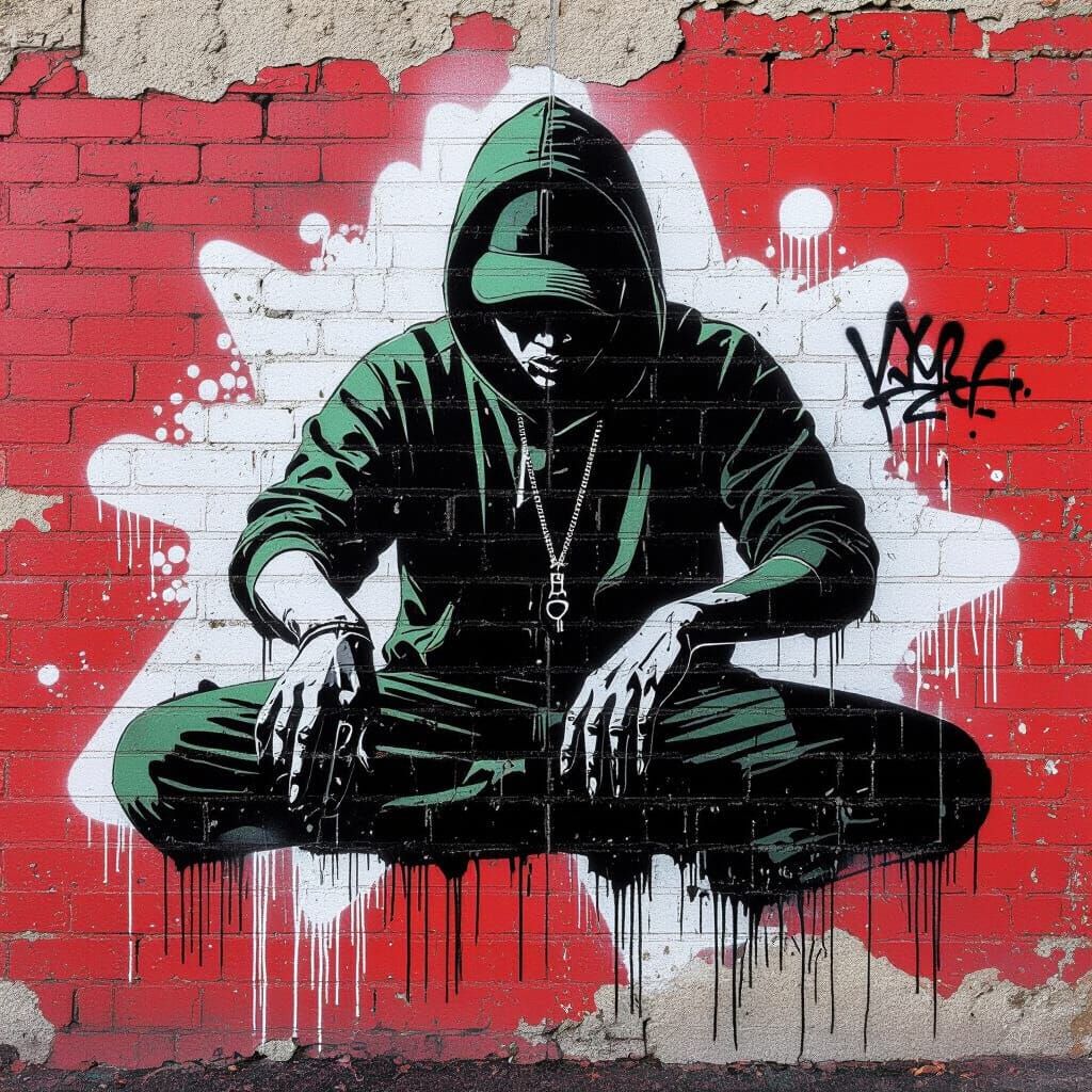 Stencil Graffiti of Waackeuse Dancer on Brick Wall