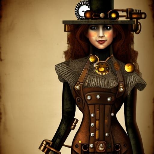 Steampunk Clockwork Girl with Engine