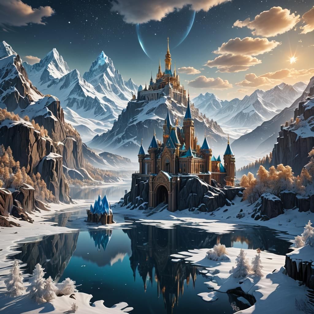 High detail. Hyper realistic. Floating island, stained glass...