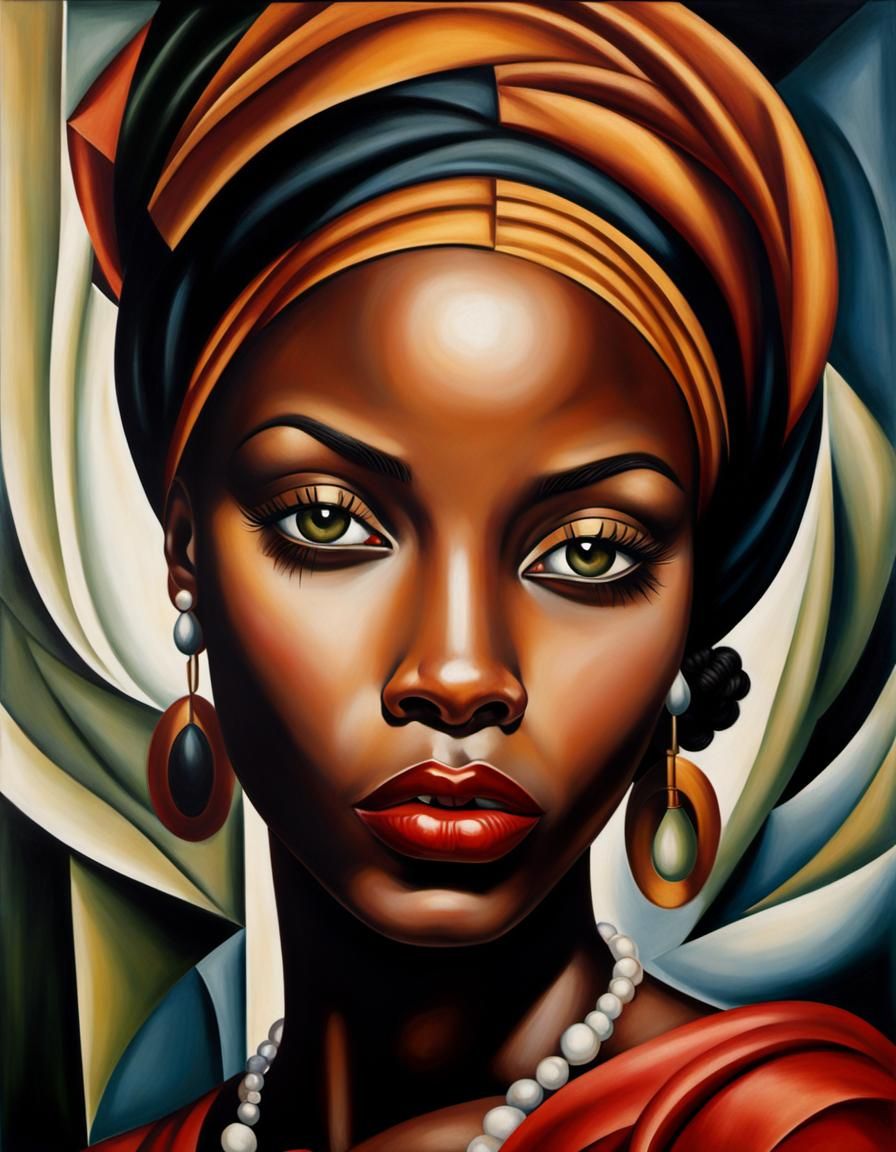 Black Woman Portrait in Art Deco Style