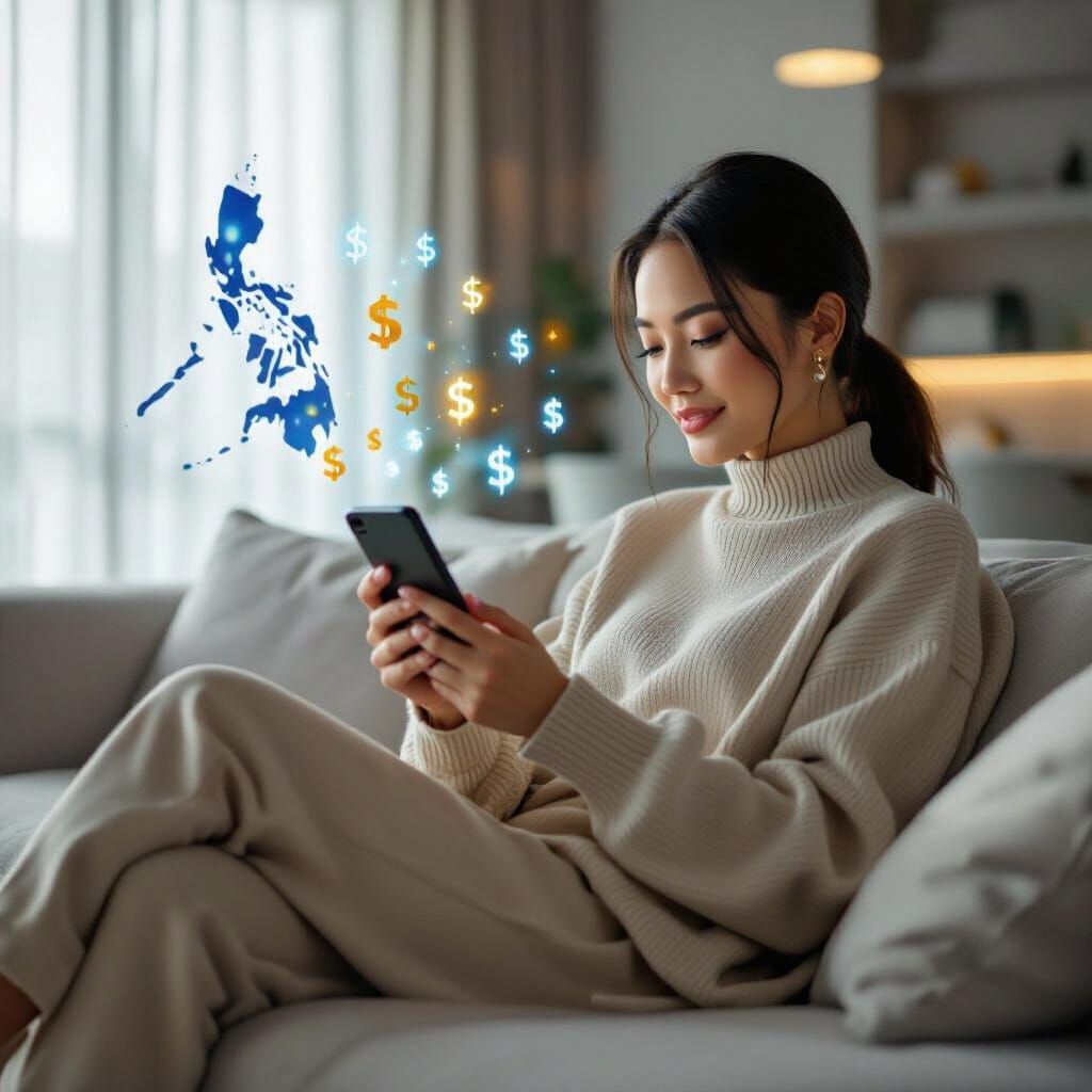 Person Using Smartphone with Philippines Map