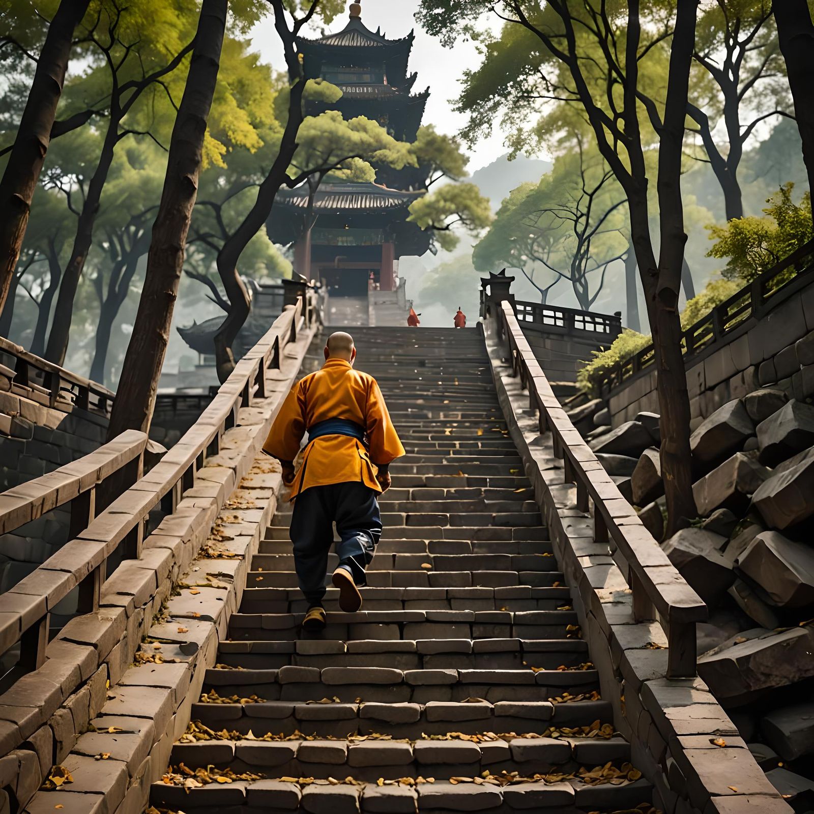 Shaolin Samurai Climbing to Wudan Temple, China