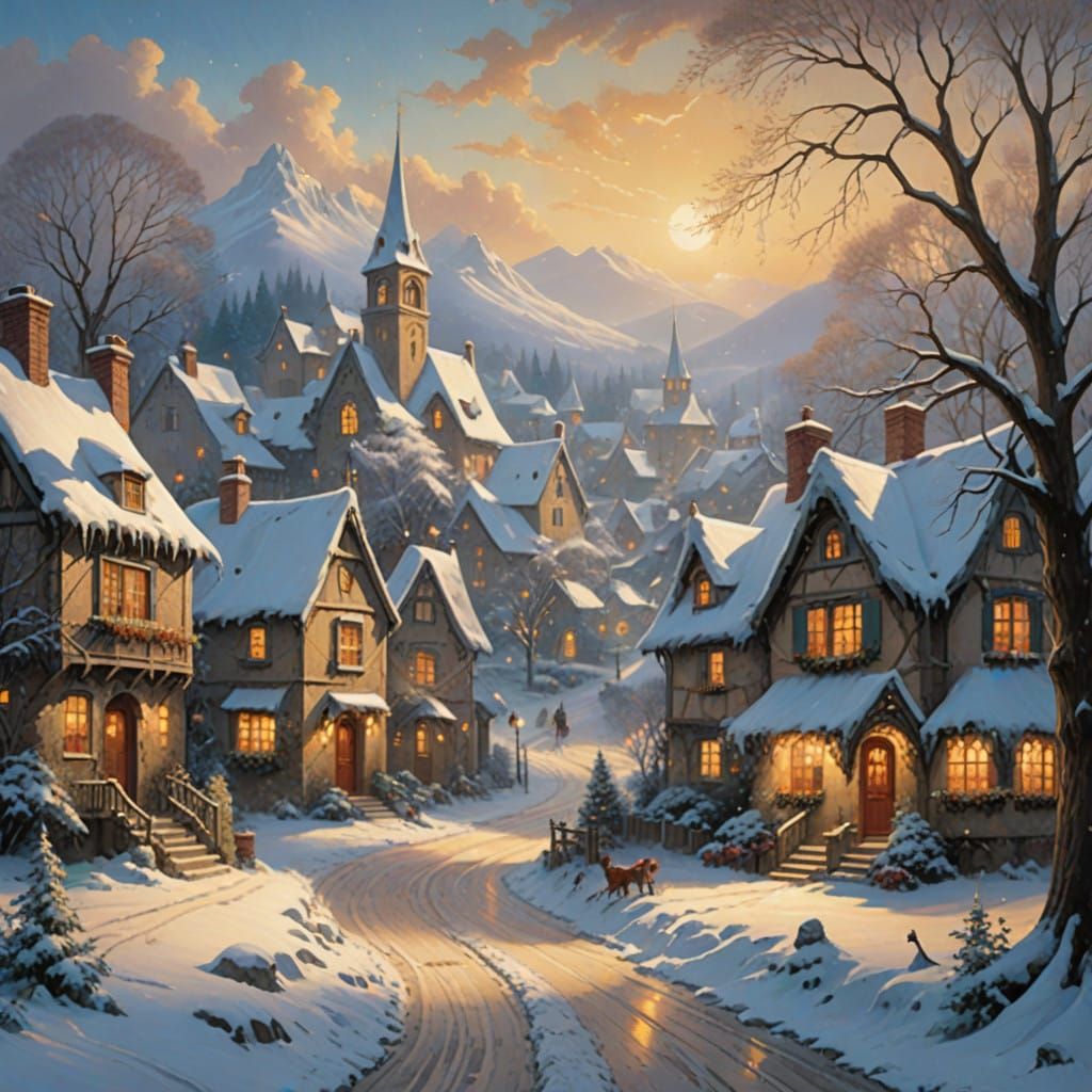 Whimsical Christmas Village in Ethereal Setting