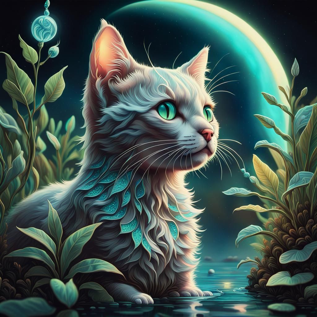 Art Deco Kitten with Bioluminescent Details