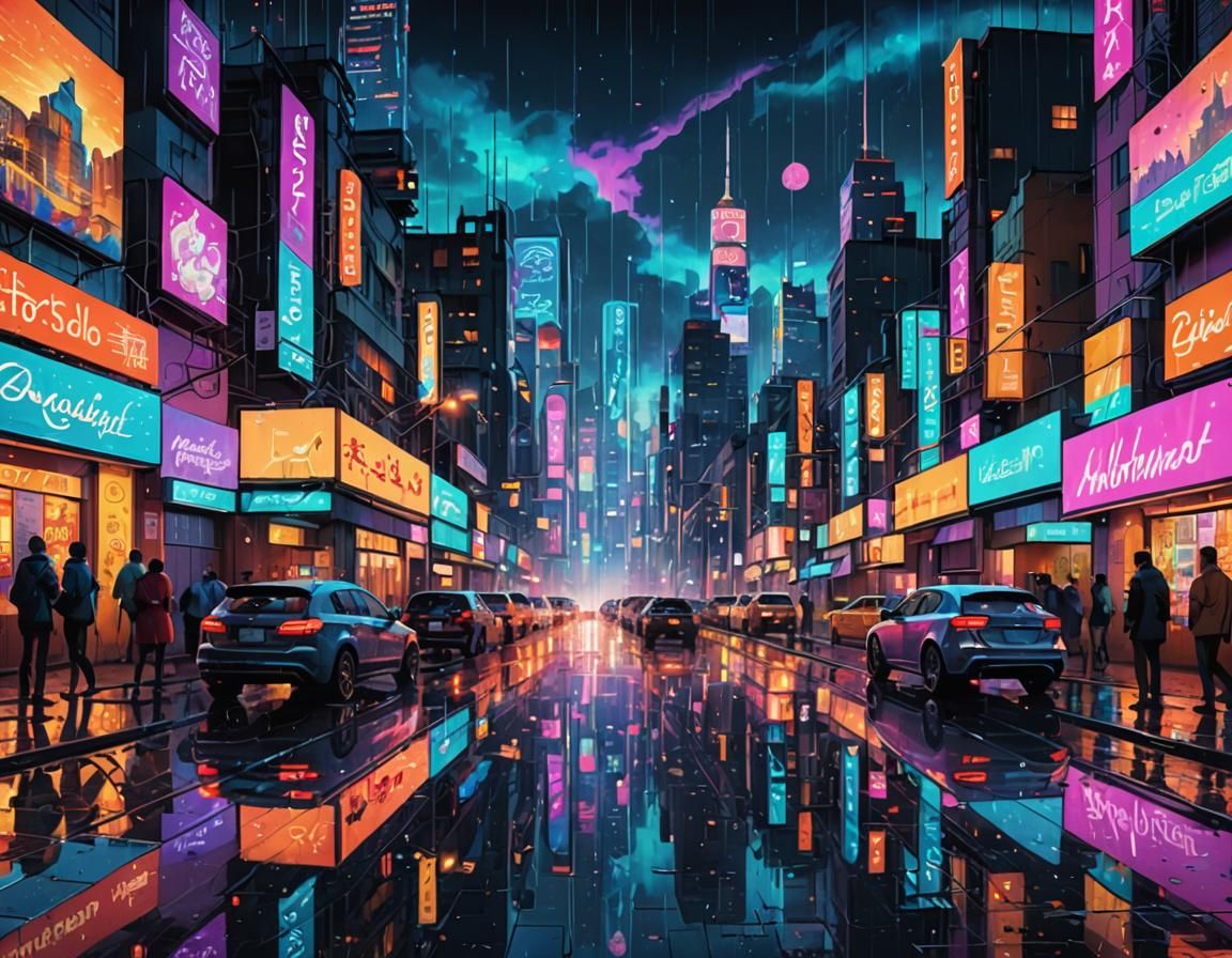 High-Tech Cityscape at Twilight in Astral Illustration Style