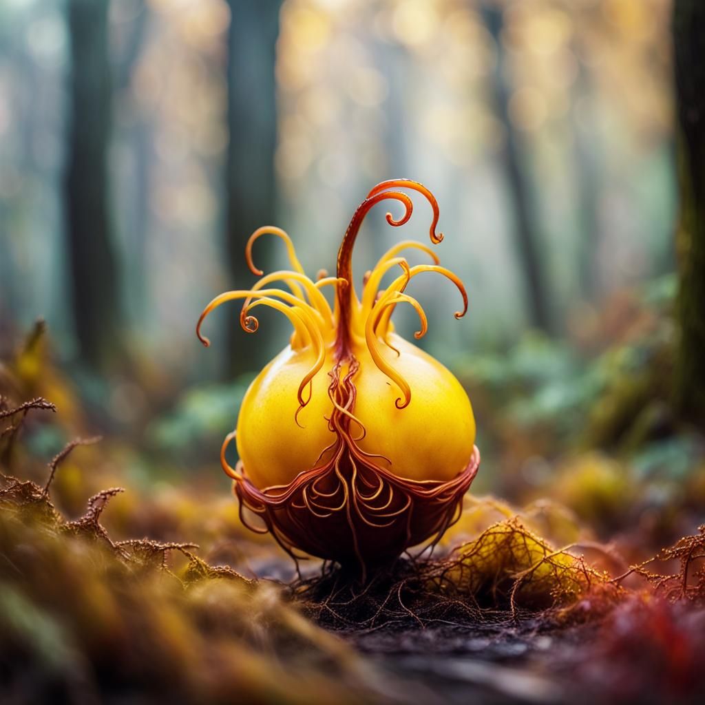 Ethereal Forest Landscape with Glowing Plant in Macro Photog...