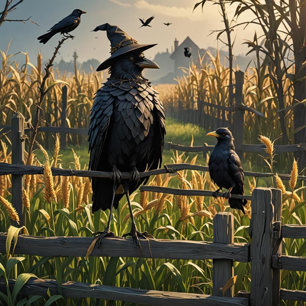 Cornfield Scene with Scarecrow in Anime Style