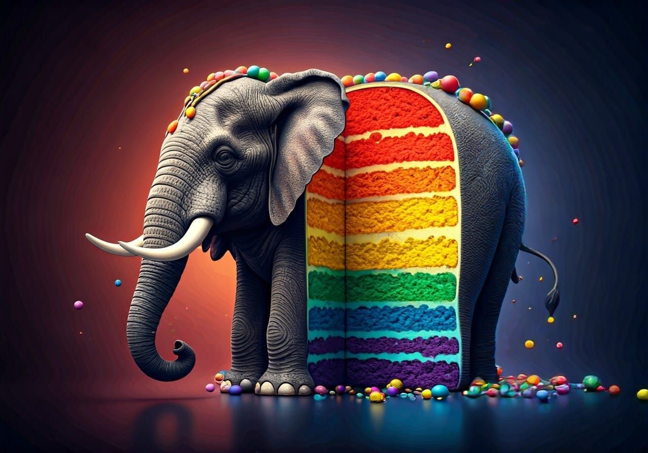 Surreal, Hyperrealistic Cake Elephant Sculpture Exposes Rain...