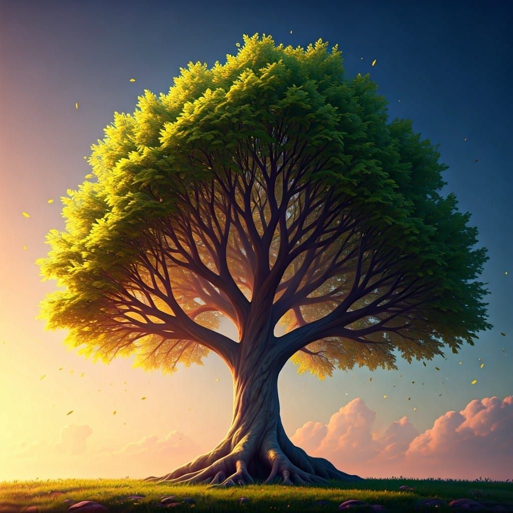 Majestic Spring Tree in 3D Digital Art