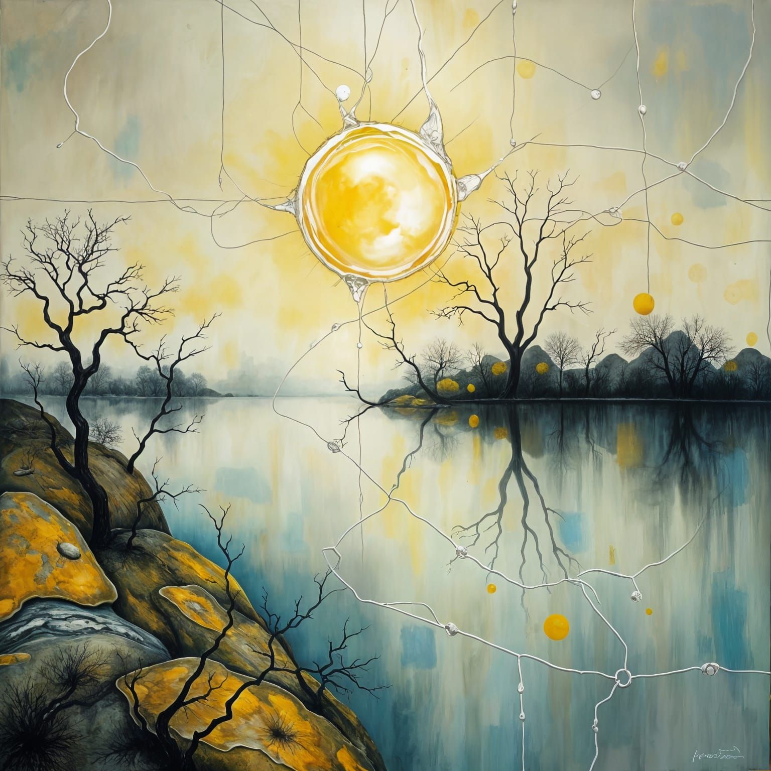 Surreal Mirage with Lemon Twist: Impasto Ink Painting