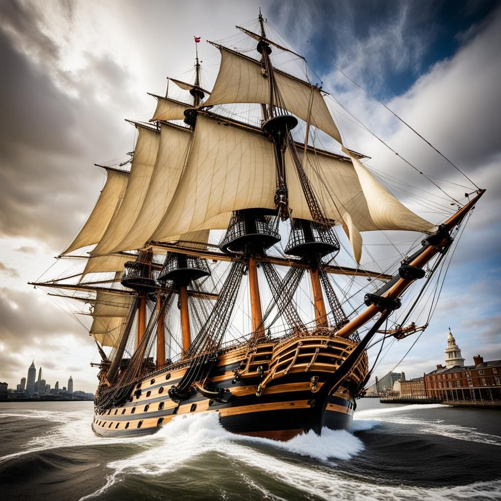 HMS Victory's Maiden Voyage in Hyperrealism
