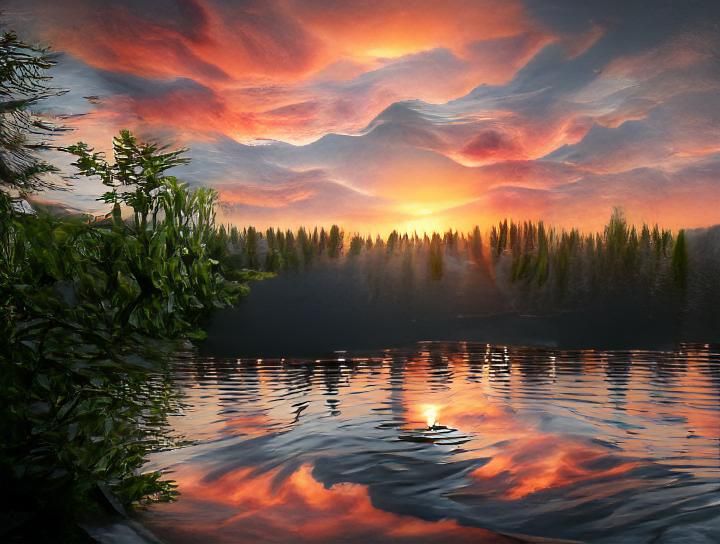 Ultra Realistic Sunset Landscape Over Lake