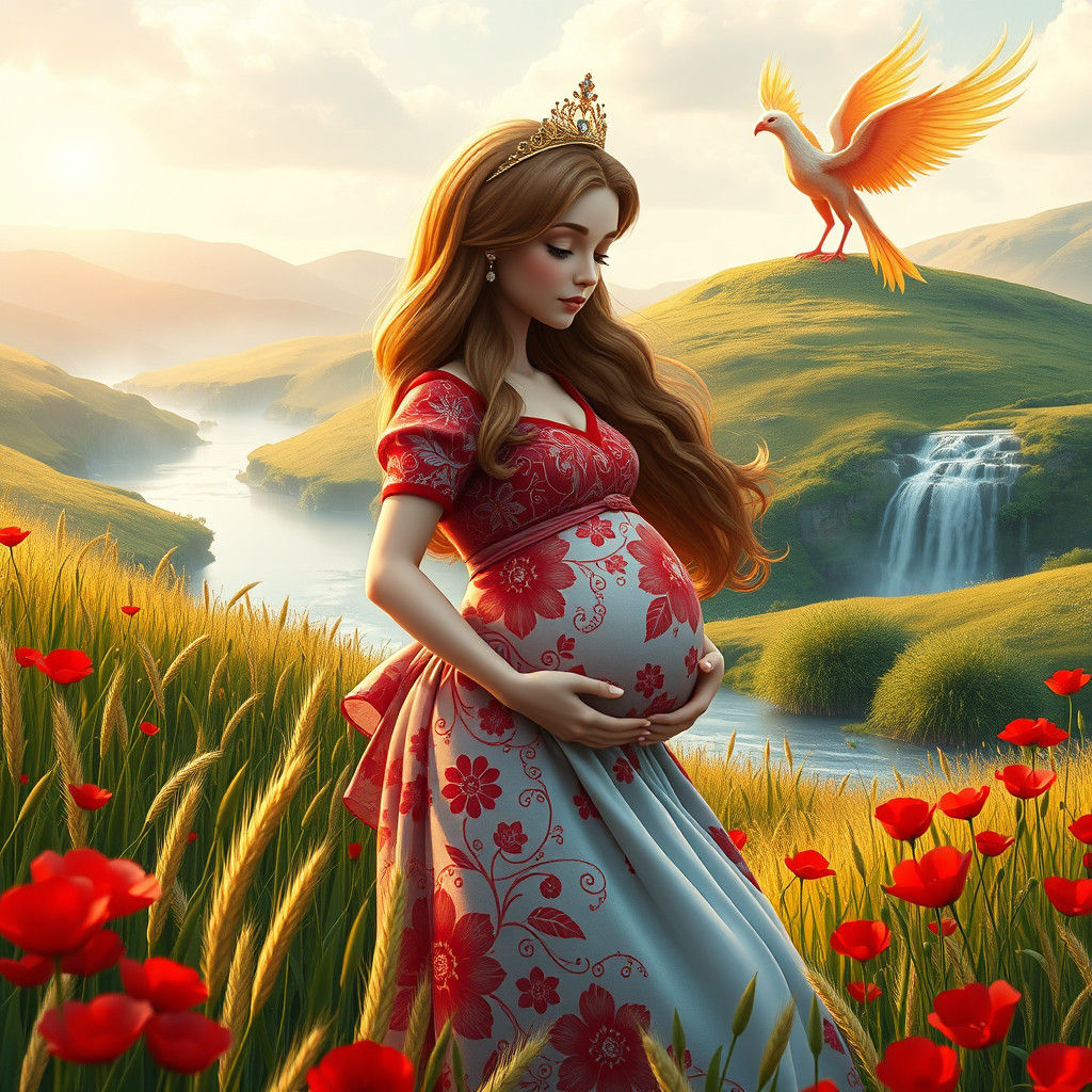 Pregnant Alice in Wonderland in Floral Field
