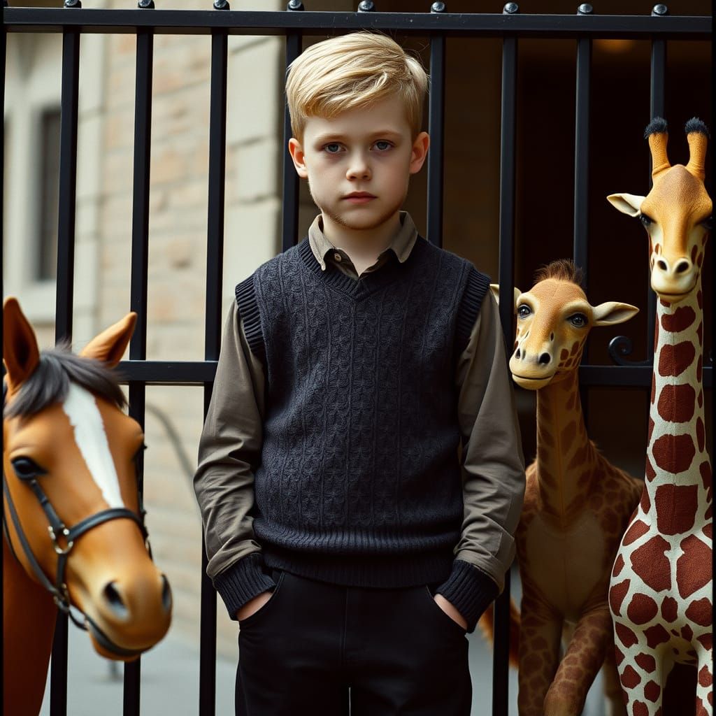 Boy with Animal Puppets in Cinematic Film Style