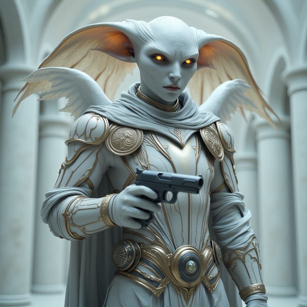 Allomancer in Trash Polka Armor with Silver Pistol