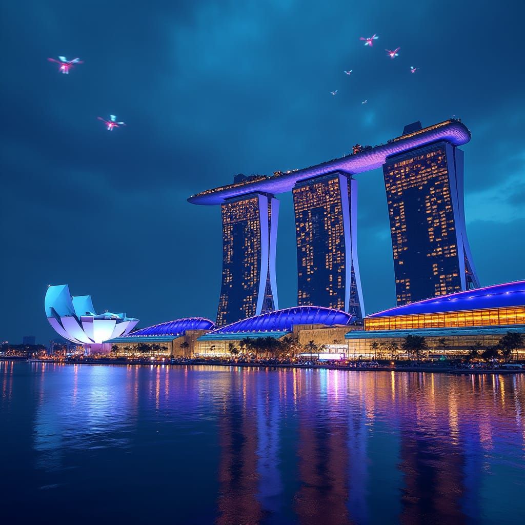 Futuristic Cyberpunk Marina Bay Sands at Night